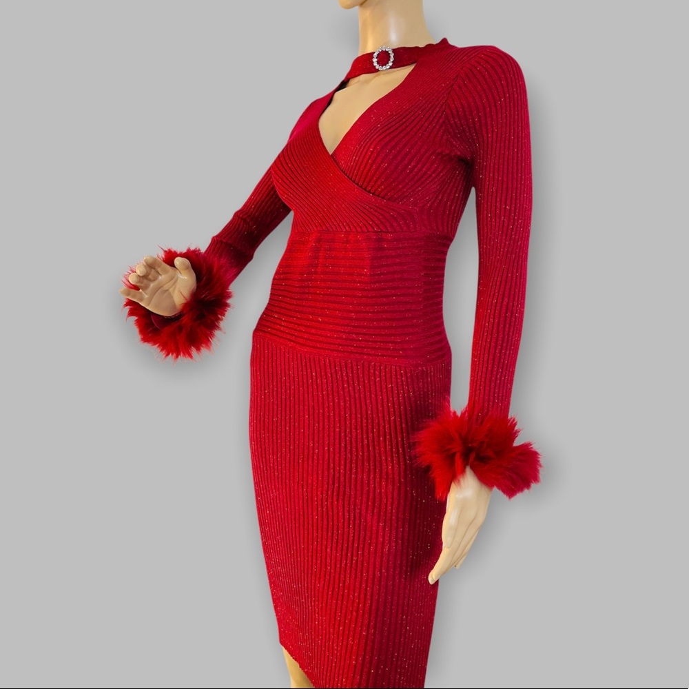 Hot New Trendy Basic Dark Red Stretchy Women Sweater Dress size L